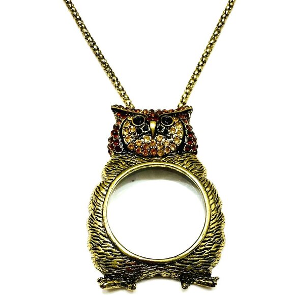IRIS APFEL SYLE OWL PENDANT W/MAGNIFYING GLASS CENTER GOLD TONE CHAIN NE… - Picture 5 of 6